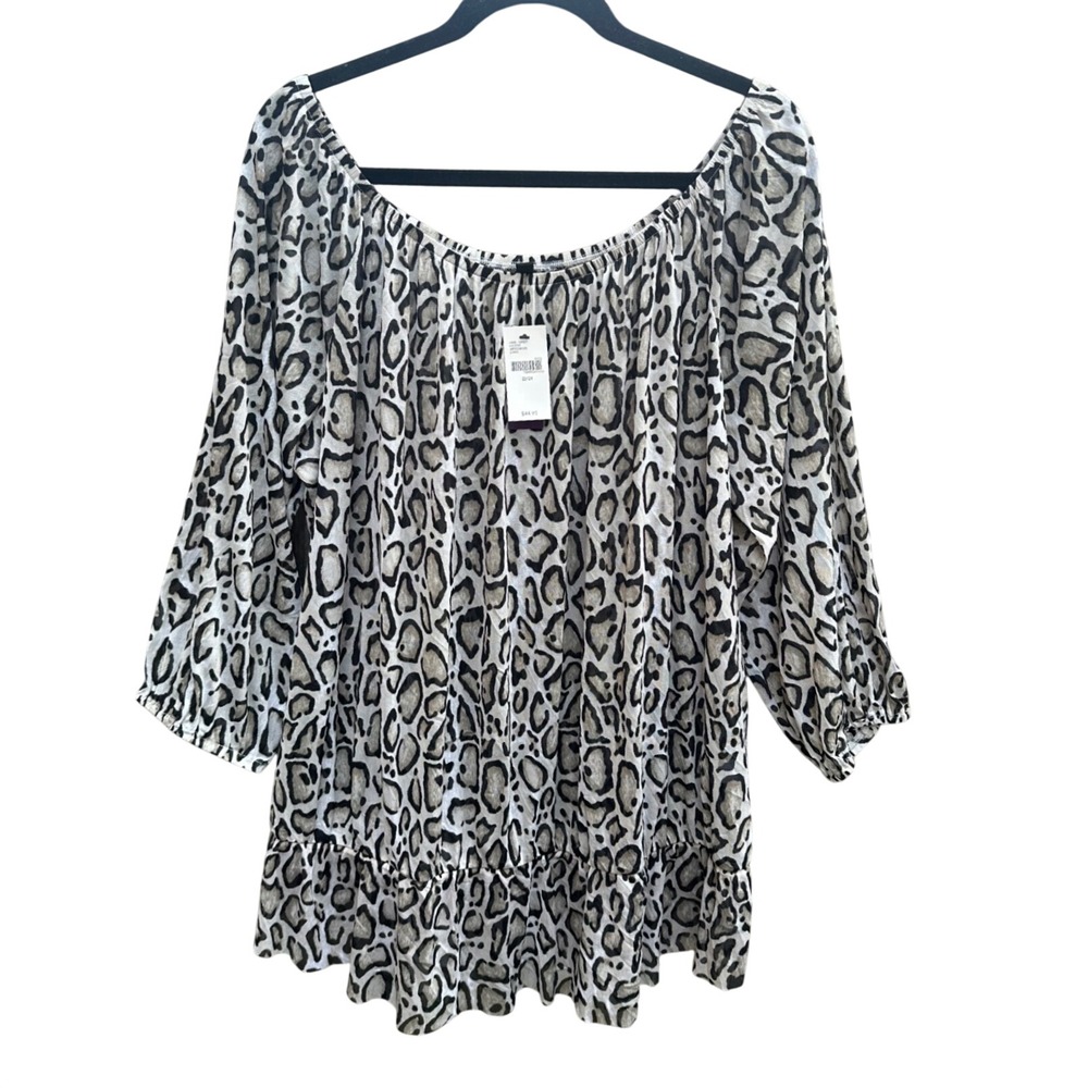 Lane Bryant Leopard Print Mesh Off Shoulder Peplum Top NWT 22/24